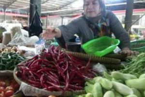 Salah seorang padagang sayuran di pasar kepuh Kuningan.